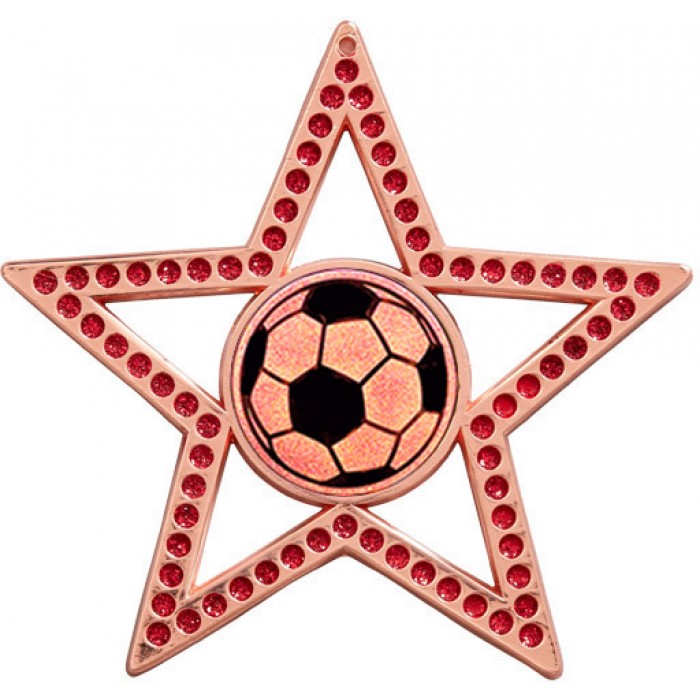 75MM FOOTBALL STAR MEDAL - RED- BRONZE